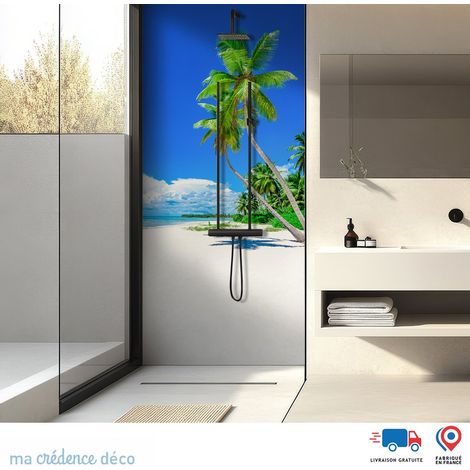Panneau de douche : Sable fin et palmiers - Alu composite - 120 - 245 (1/3)