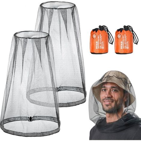 2 Pack Tête de Moustique Net,Filet de Tête Anti moustiques avec Sac de Transport,Protection Contre Les Insectes Moustiquaire de Tete,Mosquito Head Net pour Apiculteur Camping Extérieur,Noir (1/5)
