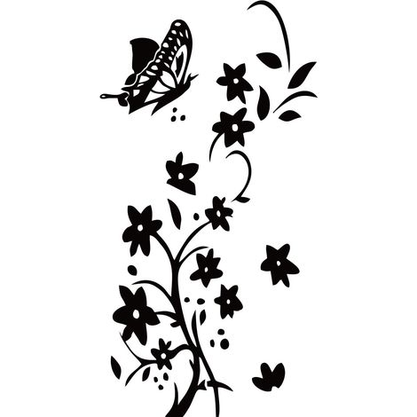 42 x 88 cm Stickers muraux Fleurs Noir DIY Stickers muraux avec Papillons Papier peint pour le salon, la chambre, la salle de bain Décoration de la maison-Fei Yu (1/3)
