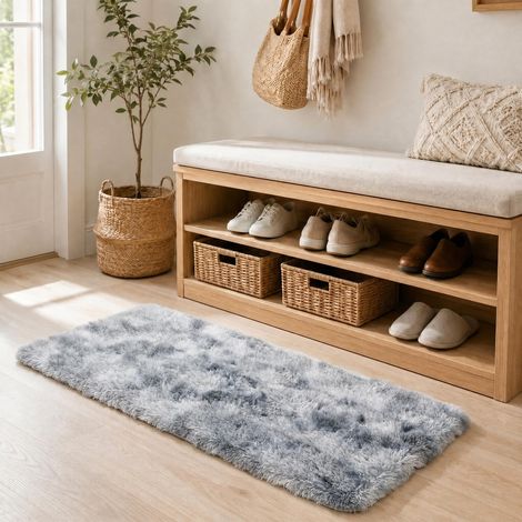 Tapis de Salon Shaggy Tapis Chambre Moderne à Poils Longs et Moelleux, Grand Doux Tapis de Sol Pelucheux Dessous Antidérapant, Gris Clair Chiné, 60x120cm (1/5)