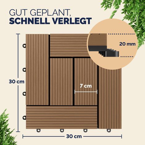 CASARIA® Dalles clipsables en Bois Composite WPC 30 x 30 cm Dalle de terrasse Jardin extérieur 55x Mosaïque terracotta