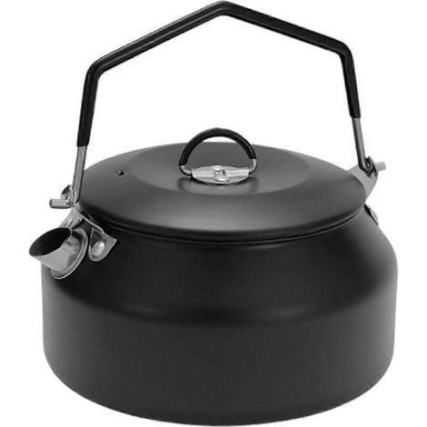 Bouilloire de camping en acier inoxydable 1 L pour les voyages en plein air, cafetière légère, pour faire bouillir l'eau en toute sécurité, noire (1/5)