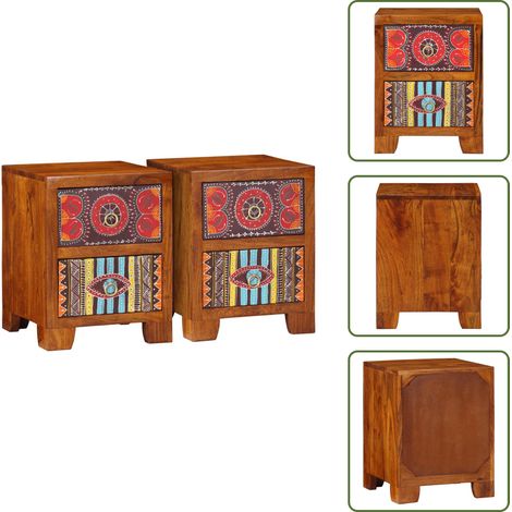 The Living Store Nachttisch 2 Stk. 35x35x45 cm Massivholz Akazie - Nachttisch Massivholz (1/5)