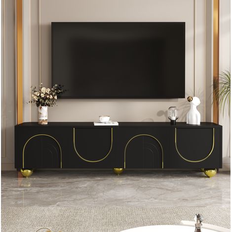 Meuble tv rangement 170 cm noir et doré push open HAVRYA (1/5)