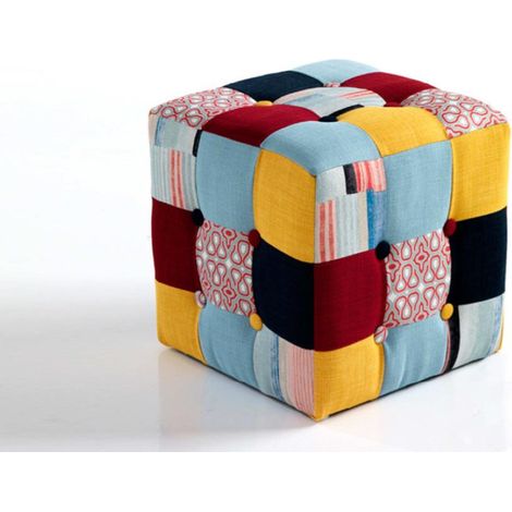 Pouf poggiapiedi in tessuto patchwork 35x35 cm EDITOR