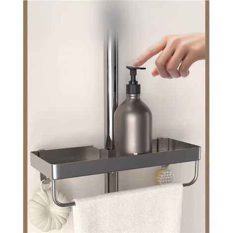 Mensola per doccia senza foratura, portasapone in alluminio con vassoio per bagnoschiuma, facile installazione, adatta a tubi da 22-25 mm (1/4)