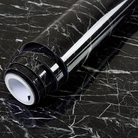 Schwarze Marmor-Kontaktfolie, 40 cm x 300 cm, selbstklebende Tapete, abnehmbare Dekorfolie für Büro, Küche, Arbeitsplatte, Schrank, Regal, wasserfester Vinylaufkleber (1/4)