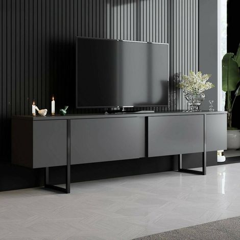 Dmora - Mueble de televisión Dgridell, Aparador de salón, Mueble bajo para TV, Base de pared equipada, 180x30h50 cm, Antracita y Negro (1/5)