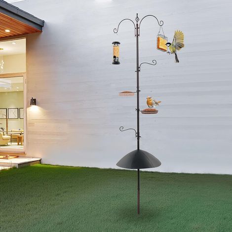 Vogelfutterständer Eisen Wetterfest Verstellbar – Vogelfütterungsstation Kit mit Doppel-Gartenhaken, Vogelfutterhaus mit Ständer für Wildvogelfutter, Robuster Vogelfutterspender Bausatz für Garten Bal (1/5)
