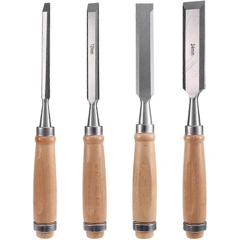 Ensemble de 4 ciseaux à bois en acier chrome-vanadium, outils de sculpture sur bois pour menuisier, 6/12/18/24 mm (1/5)