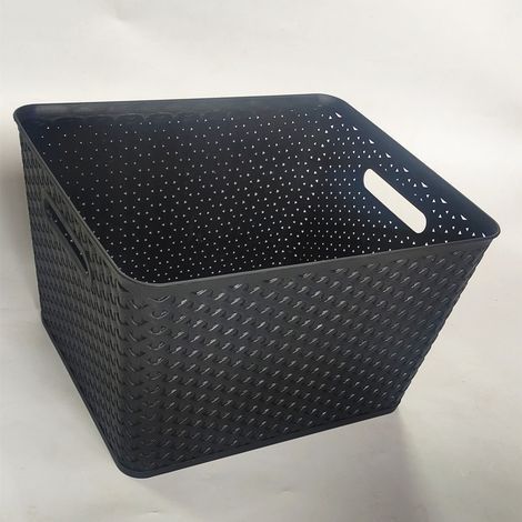 Panier de Rangement 13L - Aspect Rotin Texturé - Pour Chambre, Salon, Salle de Bain, Buanderie - 35,5x29,6x13,3 cm - le noir (1/3)