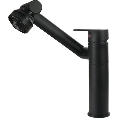 Grifo de baño, mezclador de lavabo giratorio 360° ajustable, grifo moderno con 3 modos de rociado, elegante grifo de latón negro mate (1/4)