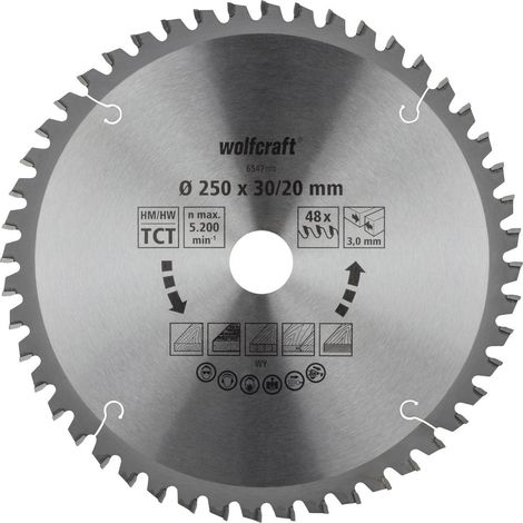 Wolfcraft Kreissägeblatt Ø 250 mm Bohrung Ø 30 mm 48 Zähne Kreissägeblatt (1/3)