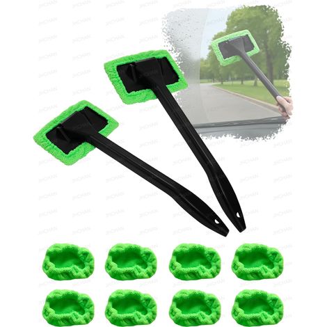 Ensemble de 2 outils de nettoyage pour vitres de voiture - comprend une brosse de nettoyage pour pare-brise et toit de voiture avec 10 tampons en microfibre lavables. (1/5)