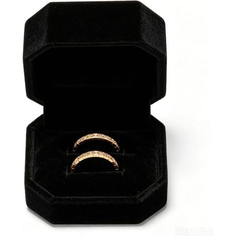 Boîte À Bijoux Pour Bague, En Velours Noir, Boîte À Double Bague emballage cadeau, pour fiançailles, demande en mariage (1/5)
