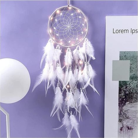 Attrape-rêves amérindien artisanal, décoration murale en forme de lune, plumes naturelles, porte-bonheur pour chambre, cadeau de bénédiction, style indien bohème, suspension décorative mignonne (1/5)