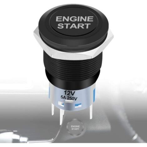 Interrupteur de démarrage du moteur, interrupteur à bouton de moteur de voiture 12 V, interrupteur d'allumage de démarrage à pression avec lumière LED blanche pour véhicules automobiles (noir) (1/5)