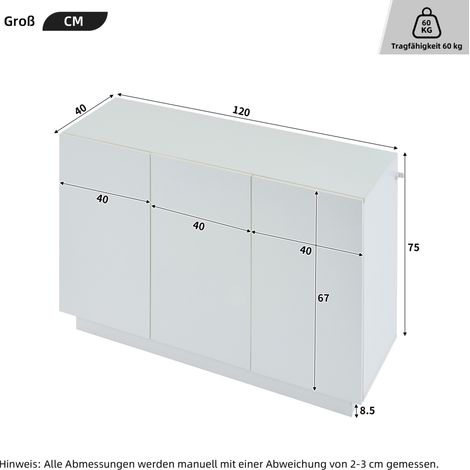 Esszimmerschrank Hochglanz offen und geschlossen, weißes Sideboard, Sockel LED-Licht, Kommode Foyerschrank 1204075CM (1/5)