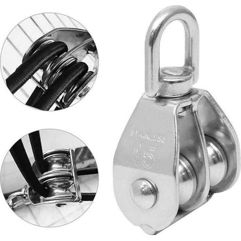 3pcs Kit poulies inox pivotantes - Capacité 35 kg Rotation 2360 degrés - Levage et montage - M15 (1/4)