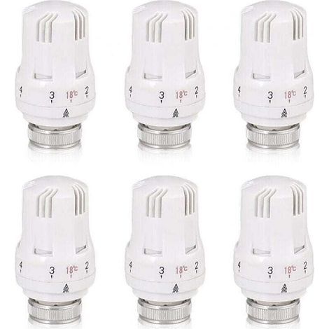 Tete Thermostatique Radiateur, 6 Pièces Tête de Vanne de Radiateur, Robinet Thermostatique Radiateur, M30 X 1,5 Tête de Thermostat, Tête de Radiateur pour Le Bureau et La Maison(A) (1/4)