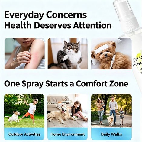 Spray protecteur pour animaux de compagnie pour les activités de plein air : camping et randonnée – Protège les chats et les chiens des morsures externes et des piqûres d’insectes. (1/4)