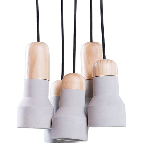 Lámpara de techo gris luz 5 focos de hormigón madera clara moderna industrial Apure (1/5)