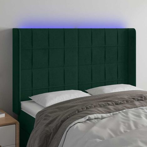 vidaXL Cabecero con LED de terciopelo verde oscuro 147x16x118/128 cm (1/5)