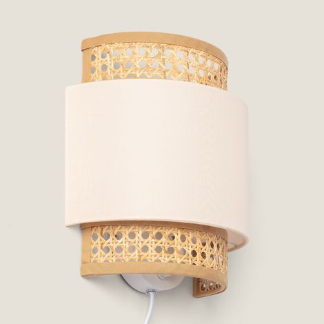 Applique da Parete Rattan e Tessuto Amaia Bianco Rotto (1/5)