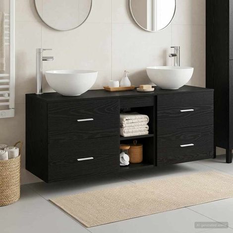 vidaXL Bathroom Cabinet Set 3 pcs Black Oak 129 x 35 x 80 cm (1/5)