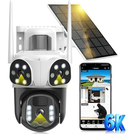 12MP Caméra Surveillance WiFi Extérieure à Triple Objectif,355°PTZ Caméra 3-in-1,Détection Humaine avec Panneau Solaire,Audio Bidirectionnel,Suivi Automatique,Vision Couleur,Batterie 10000mAh,étanche (1/5)