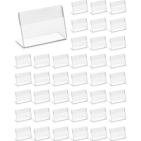 40Pcs Pote Étiquette en Acylique Tanspaent, Pote-Cates Nominatives Pote Étiquette Pix pou Bueau École Supemaché (6 x 4 cm)