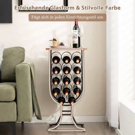 Weinregal für 14 Flaschen mit feststellbaren Rollen und Metallrahmen