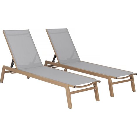 Set di 2 lettini "Elysia" in alluminio effetto legno - Grigio chiaro