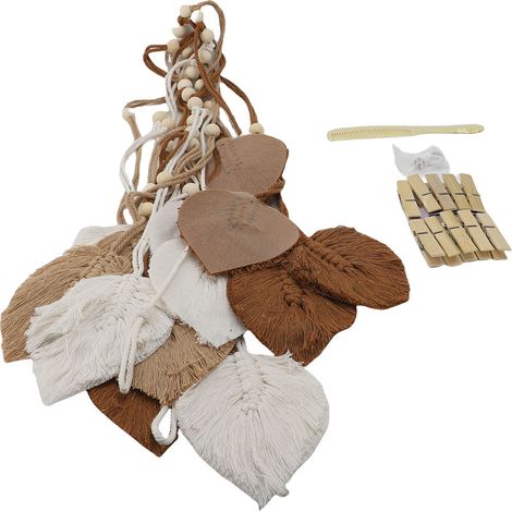 Suspension murale macramé feuilles bohème – Tissé main glands feuilles tapisserie nursery chambre salon 47,2x29,5in kaki, décoration (1/2)