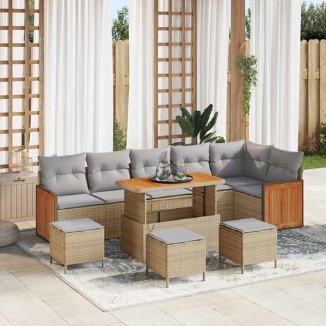 Gartensofa-set mit Kissen 12 pcs Beige und Hellgrau Poly-Rattan (1/5)
