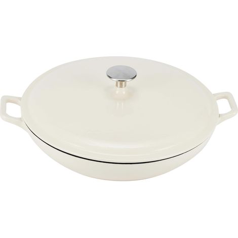 Sauteuse en fonte Ronde émaillée avec couvercle, 3.1 L,Blanc