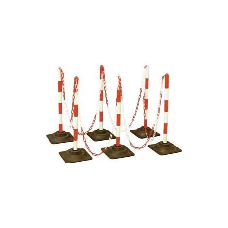 Set de poteaux de barrage PE/PVC rouge/blanc avec pied en caoutchouc dur D40xH860mm 6 piquets d'avertissement, 10m de chaîne