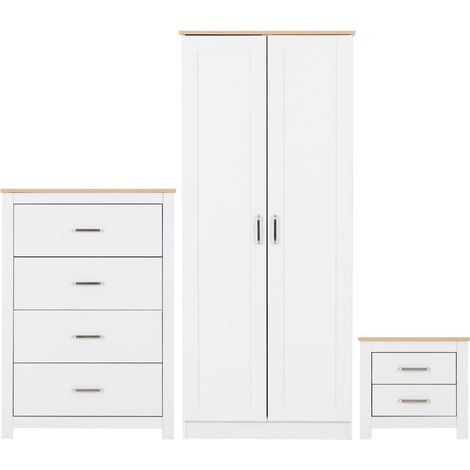 Portland Trio 3 Piece Bedroom Furniture Set - L53.5 x W187.5 x H80 cm - White/Oak