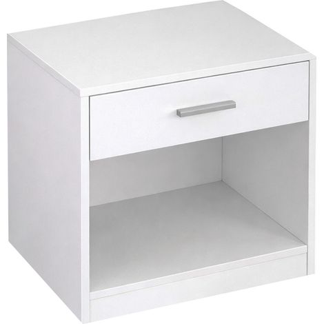 Home Heavenly® - Mesita de noche SILVA, compacta y funcional, con cajón y hueco abierto, acabado en blanco lacado, 40x40x47,5 cm  Color: Blanco