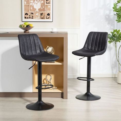 Chaise 2 pièces design rétro repose-pieds inclus hauteur réglable vérin à gaz noir (1/5)