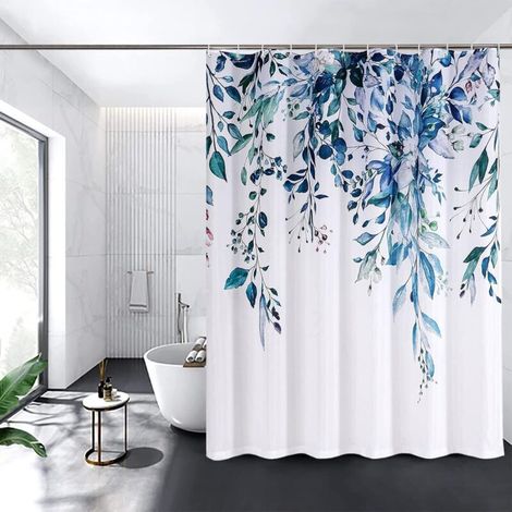 Rideau de Douche Floral, Rideaux de Douche, Lavable Machine, Séchage Rapide, 150x180cm pour Baignoire (Bleu) (1/4)