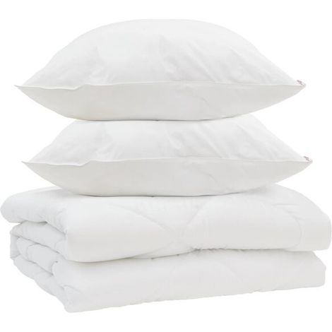 Ensemble couette et oreiller en duvet, ensemble 3 pièces, microfibre blanche. (1/5)