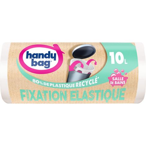 HANDY BAG 15 rotoli di sacchetti per la spazzatura da 10 litri, 80% plastica riciclata, chiusura elastica, adatti per piccoli bidoni, 40 x 40 cm
