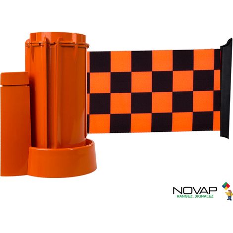 Enrouleur mural Orange avec sangle damier Orange/Noir 3m x 100mm - 2053679 (1/2)