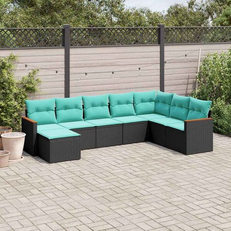 vidaXL Salon de jardin 8 pcs avec coussins noir résine tressée (1/5)