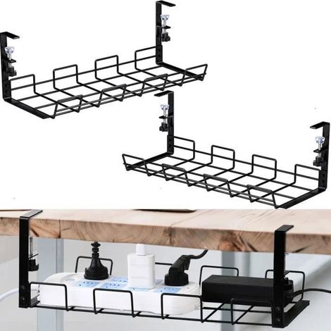 Lot de 2 Plateaux sans perçage/organiseurs de câbles sous Le Bureau pour la Gestion des Fils, Panier en métal Robuste pour Bureau-Ywey (1/5)