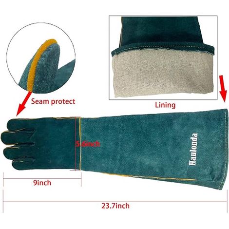 Gants de protection pour animaux 60 cm en cuir souple épais, résistants aux morsures, griffures et à l’abrasion, isolés et antidérapants, gants à cinq doigts pour manipulation d’animaux et travaux, ro