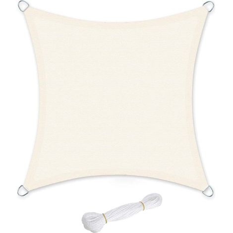 Vela de sombra 5 x 5 m HDPE protección solar protección anti UV transpirable para el jardín balcón transpirable permeable al agua cuadrado beige 120001726