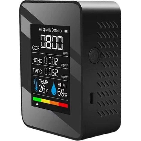 Détecteur de CO2 5 en 1, capteur 400-5000 ppm, analyseur de qualité de l'air, noir (1/5)