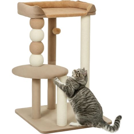 Arbre à chat à pliable 56 x 54 x 86 cm 7 kg marron pour salon niveaux, balle jeu, poteaux griffer, balles jusqu'à (1/5)